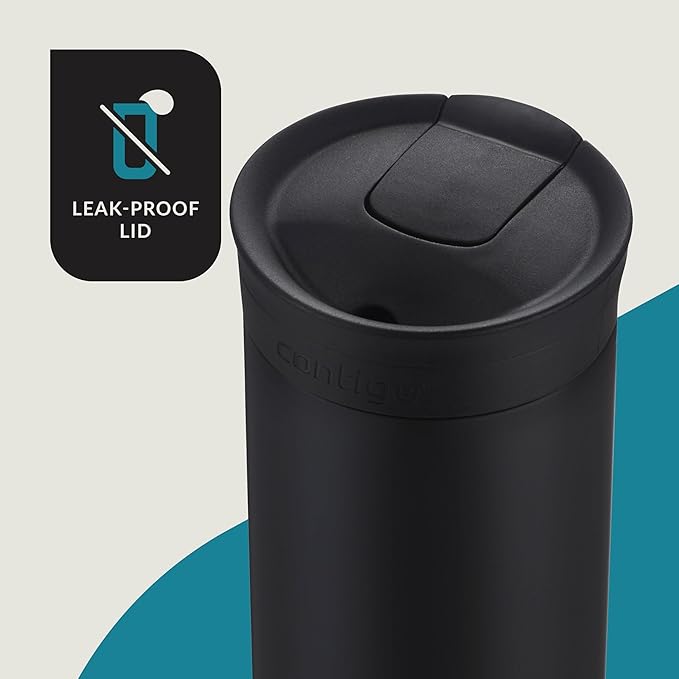 Huron Vacuum-Insulated Stainless Steel Travel Mug, 16oz Licorice - Leak-Proof Lid for Hot/Cold Beverages, Fits Most Cup Holdersand Brewers