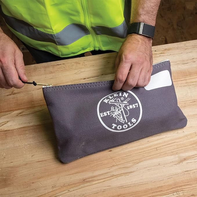 Klein Tools 55578 Zipper Bag with Divider, No. 10 Canvas, 7-Inch x 12-1/2-Inch Heavy Duty Tool Bag Organizer, Multipurpose for Tools to Crafts