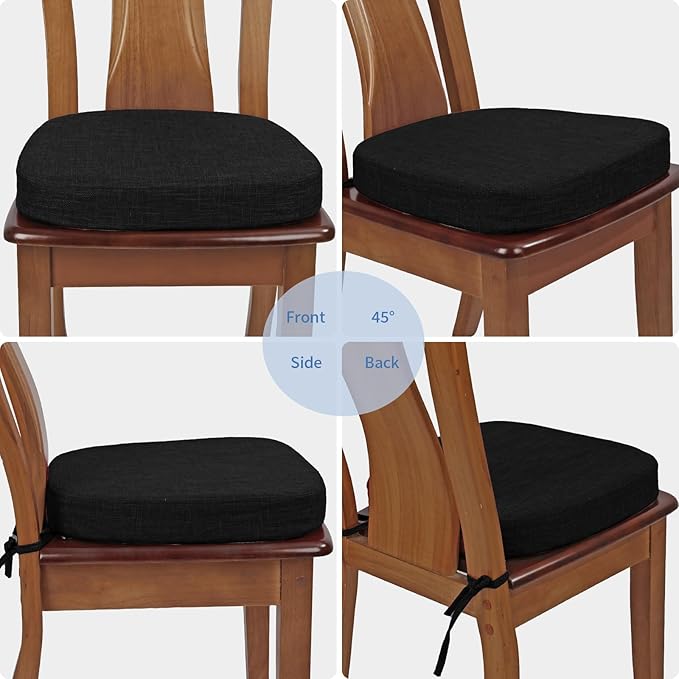 BUYUE Thickened 2.5" Dining Chair Cushions Set of 4, U-Shape High Density Foam Comfortable Chair Pads for Kitchen, Slip Resistant Indoor Seat Cushions (4 PCS, Black)