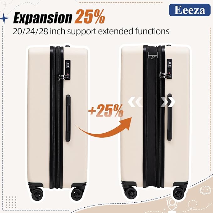 Expandable Carry on Luggage Sets,Suitcases with Detachable Wheels Hardshell 22x14x9 Airline Approved,Lightweight Luggage Set with TSA Lock,Carry on Suitcase