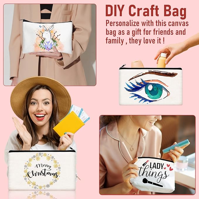 Legigo Blank Canvas Bag Zipper Pouch Makeup Bags Bulk - Multi-Purpose Canvas Pencil Pouch with Sturdy Zipper, Cosmetic Bag Travel Toiletry Bag for DIY Craft Projects, Storage (8.3 x 5 inches)