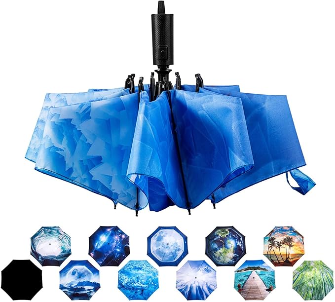 LANBRELLA Compact Reverse Folding Umbrella Auto Windproof Travel Umbrella