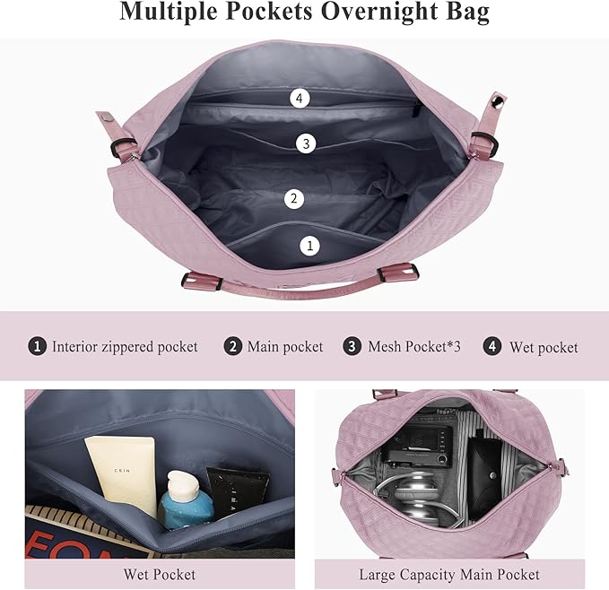 HYC00 Travel Duffel Bag,Carry-on Overnight Weekender Bags for Women,Sports Tote Gym Bag with Wet Pocket