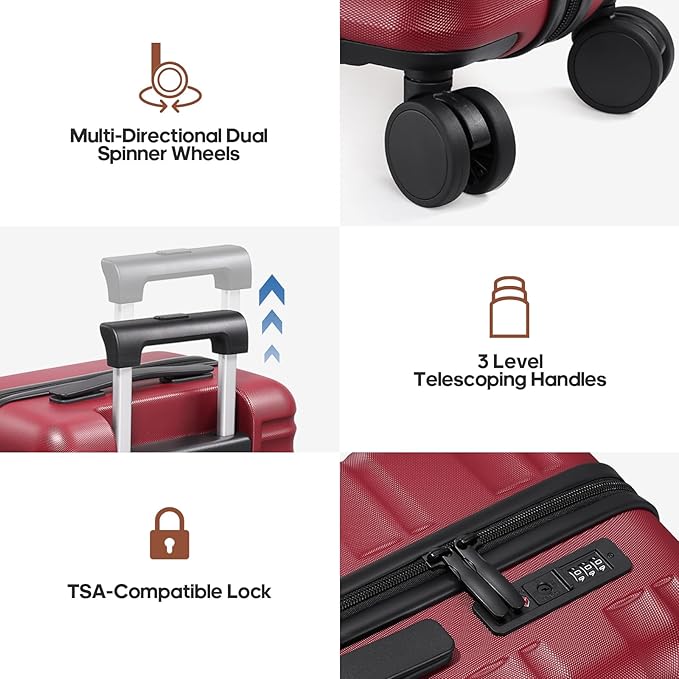3 Piece Luggage Set 20 Inch Carry On Suitcase with Spinner Wheels, PC Hard Shell TSA Lock, Expandable & Fully Lined Interior, Airline Approved