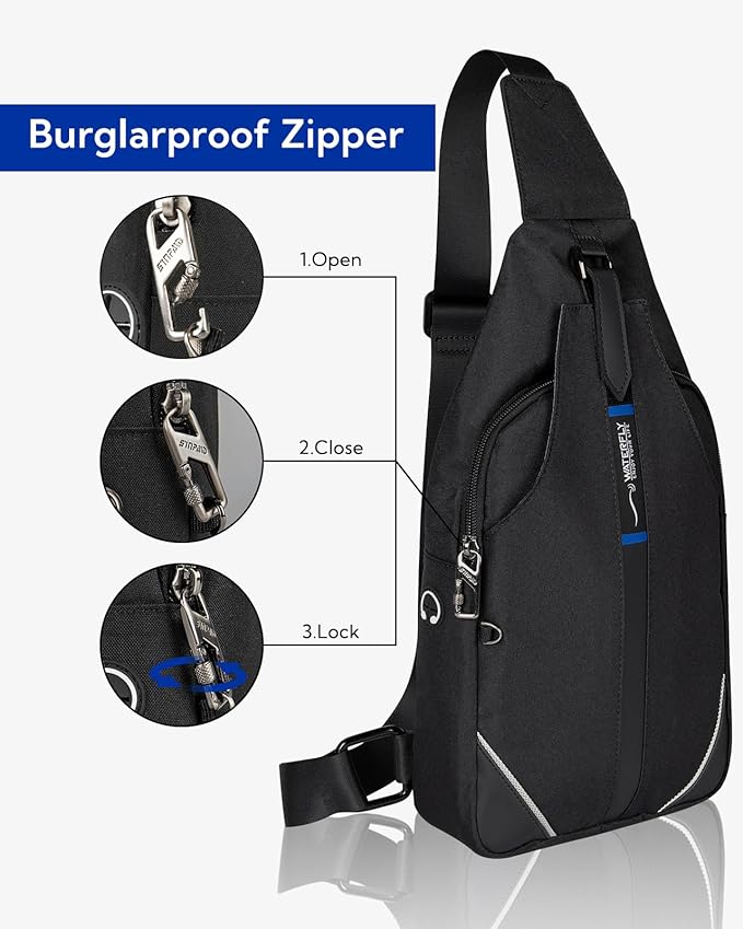WATERFLY Medium Crossbody Sling Backpack Anti Theft Backpack for Traveling Chest Shoulder Bag