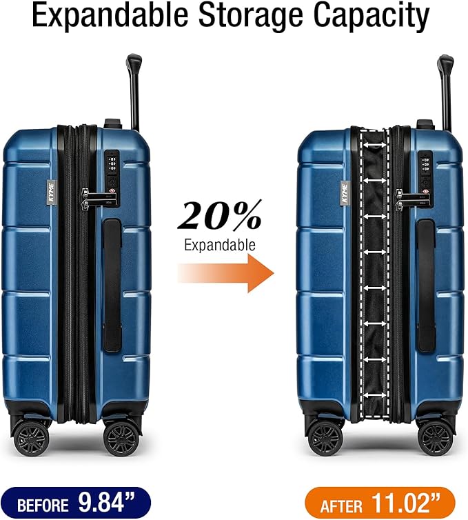 KYME Carry On Luggage 22x14x9 Airline Approved Expandable Hardshell 20 Inch Luggage with TSA Lock Carry On Suitcase with Wheels Small Travel Rolling Luggage with Cup Holder for Women Men Lt Blue