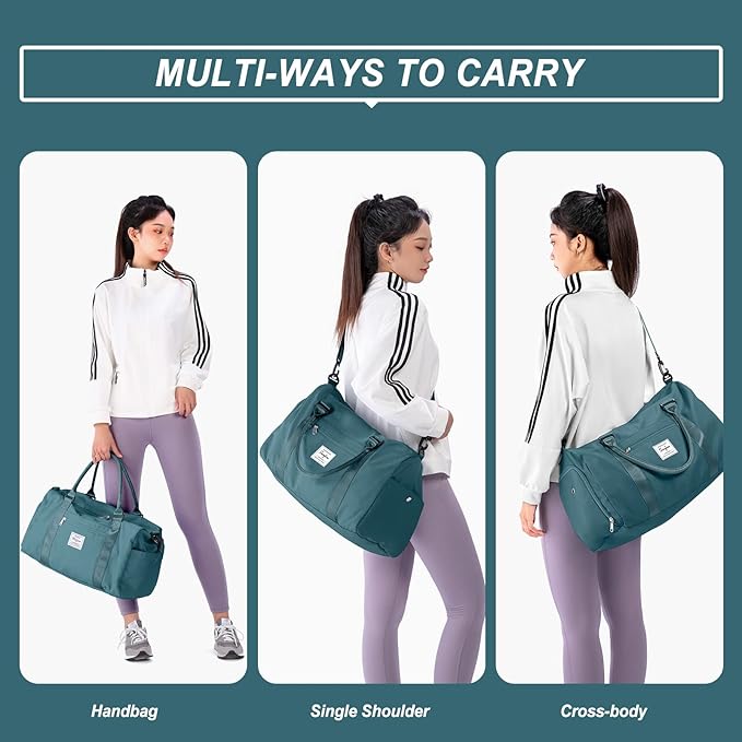 Weekender Gym Duffel Bags for Women Peacock Blue with Toiletry Bag