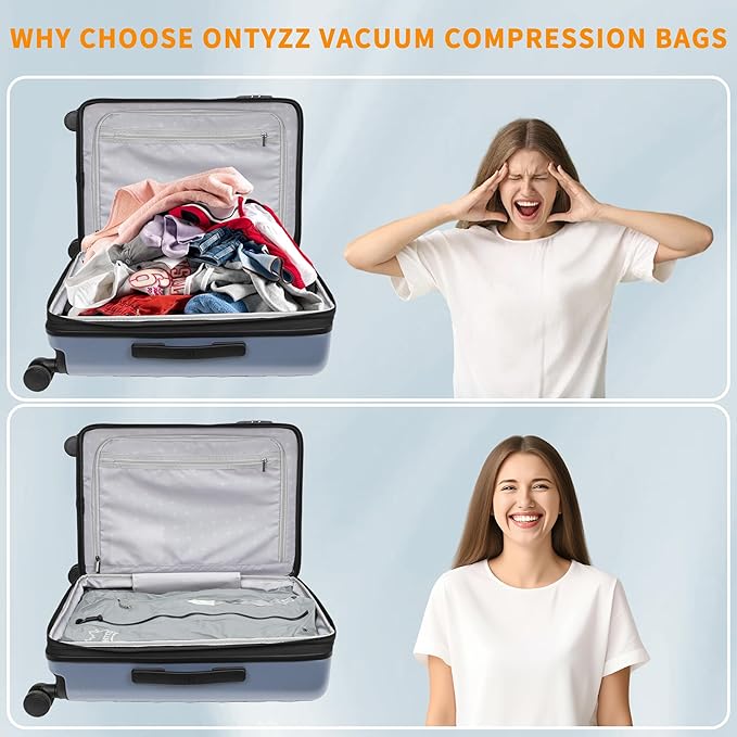 ONTYZZ Vacuum Bags for Travel, IPX8 Waterproof Vacuum Bags, Space Saver for Luggage/Camping/Home Storage (2 Pack NO Pump-Grey)