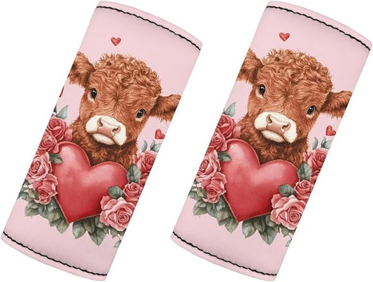BIGCARJOB Love Flower Cow Luggage Handle Wrap Set for Suitcase 2 Pieces Suitcase Identifier Protective Cover Trolley Case Grip Travel Luggage Accessories Door Handle