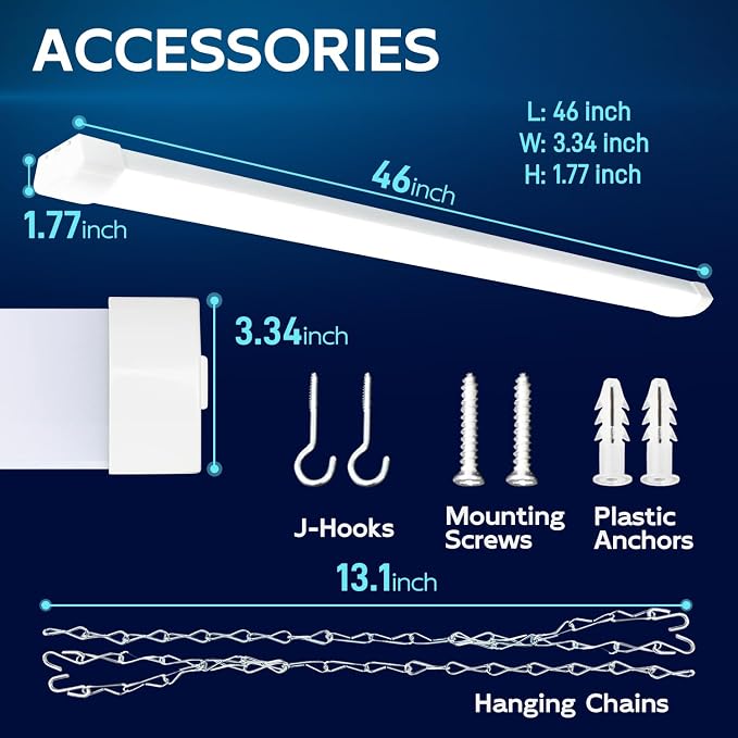 hykolity 4FT 120W LED Shop Light Linkable,13000LM(400w Equivalent) | 5000K Utility Shop Lights for Garages, Workshop, Basements, Hanging or FlushMount, with Power Cord and Pull Chain,ETL,2 Pack