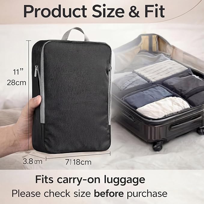 Hosuly 6 Pcs Ultralight Compression Packing Cubes for Travel 11 x 7 '' S Expandable Luggage Organizers for Save Space Family Long Trips (black 02)