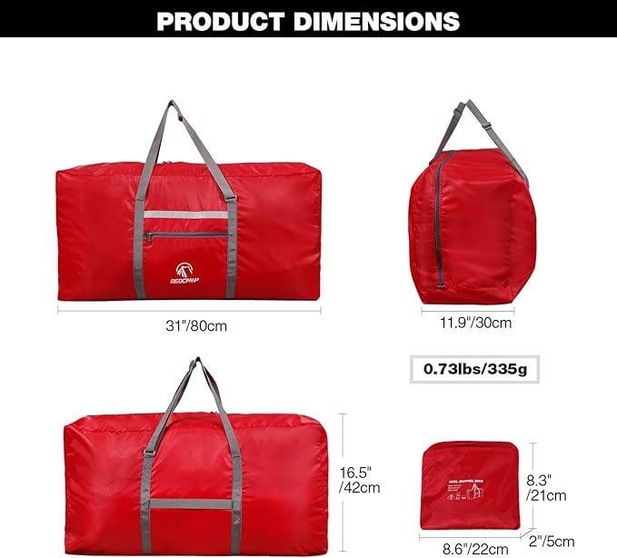 REDCAMP Foldable Extra Large Duffle Bag 100L/31 Inch, Lightweight Travel Duffel Bag with Adjustable Strap for Men Women,Red