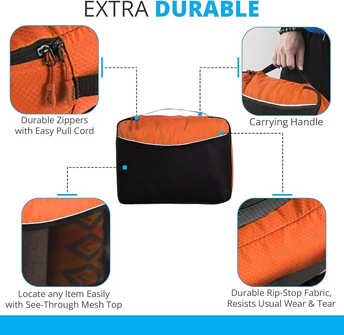 bago 7 Pcs Packing Cubes For Travel - 4 Packing Cube with 3 ZipLock Bags - Travel Cubes to Get Maximum Storage, Save Time & Effort to Pack - Happy Traveling (Orange)