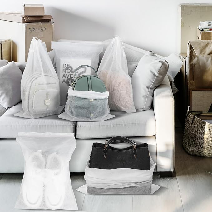 100 15.7" x 23.6" Pcs White Dust Bags for Shoes, Handbags, and Travel Storage, Non-Woven Fabric Shoe Bags, Portable Storage Organizer for Closet, Boots, and Accessories