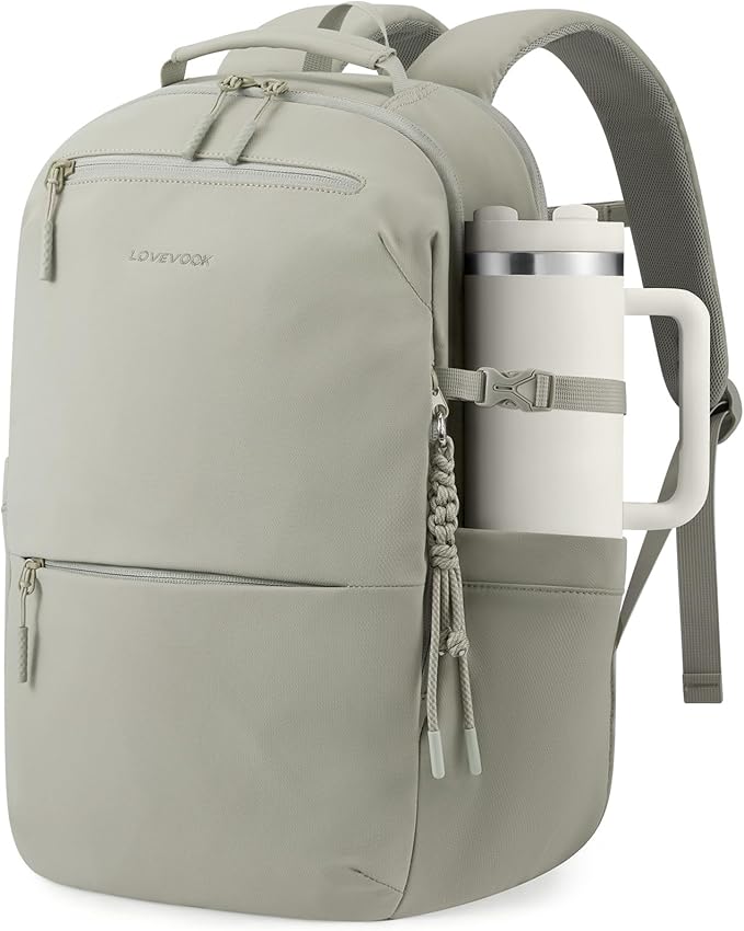 LOVEVOOK Laptop Backpack for Women Men with Giant Tumbler Holder - 17.3Inch Work Computer Travel Backpack with Laptop Compartment, Water Resistant, Cute Commuter College Teacher Nurse Purse Bag,Green