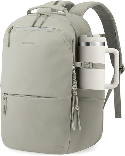 LOVEVOOK Laptop Backpack for Women Men with Giant Tumbler Holder - 17.3Inch Work Computer Travel Backpack with Laptop Compartment, Water Resistant, Cute Commuter College Teacher Nurse Purse Bag,Green