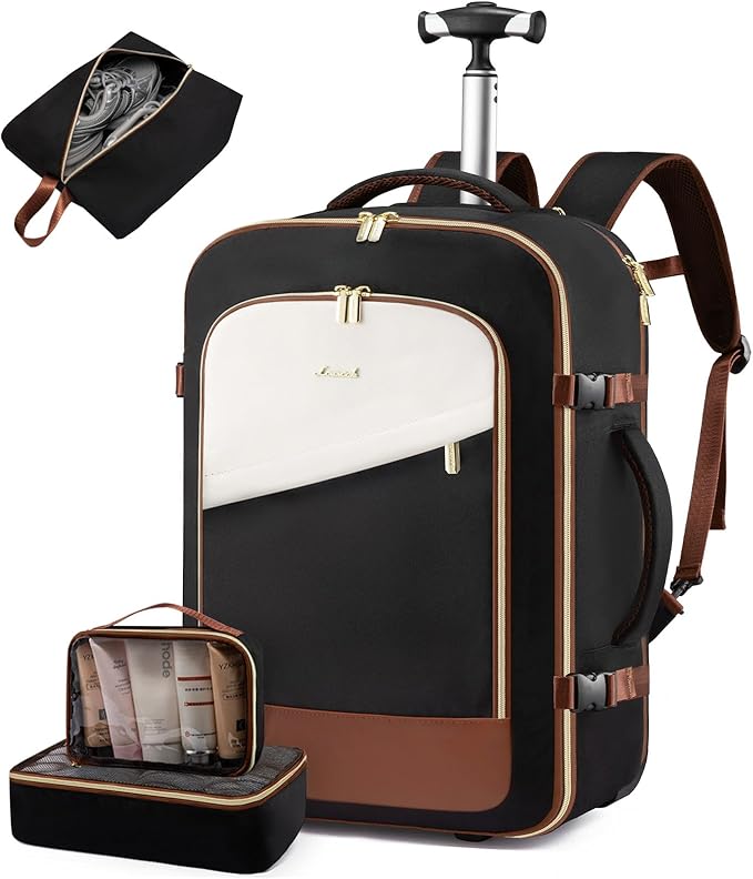 LOVEVOOK Rolling Backpack with Wheels, Carry On Luggage for Women Men, 17 Inch Wheeled Travel Backpack 57L Water Resistant, Flight Approved Underseat Luggage Trolley Bag for Business Overnight