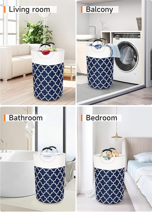 Large Laundry Basket Laundry Hamper Bag Washing Bin Clothes Bag Collapsible Tall With Handles Waterproof Travel Bathroom College Essentials Storage For College Dorm, Family (Blue)75L