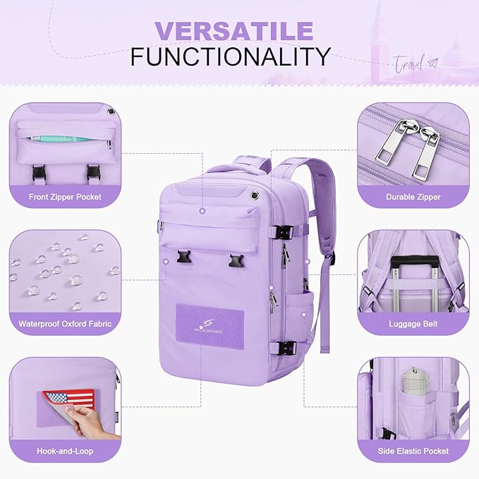 Maelstrom Travel Backpack for Women Men,35L Laptop Backpack Fits 17-Inch Laptop,Carry On Backpack for Airplanes with Crossbody Bag&Shoe Compartment&Toiletry Bag (Purple, Large)