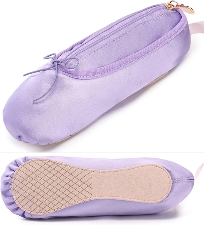 Ballet Dance Shoe Makeup Bag For Little Girls, Ballerina Slipper Makeup Pouch Bag, Ballet Pointe Shoes Gifts (Purple)