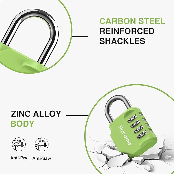 Puroma 1 Pack Combination Lock for Locker 4 Digit Outdoor Waterproof Padlock for School, Gym, Sports, Fence, Toolbox, Gate, Case, Outdoor, Hasp Storage, Cabinets (Yellow-Green)