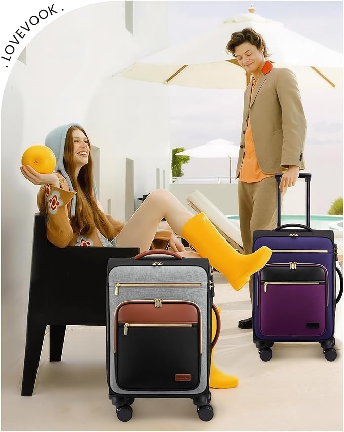 LOVEVOOK Carry on Suitcase 22x14x9 Airline Approved,20 inch Lightweight Waterproof Suitcases with 360° silent swivel wheels, TSA Lock and Compartment, Large Capacity travel Suitcase Black-gray-brown