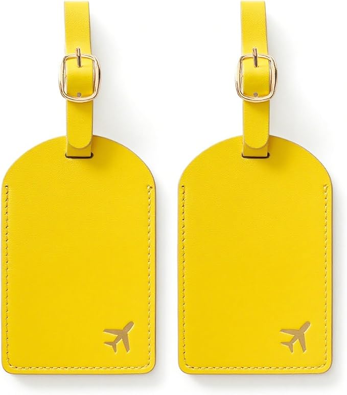 Luggage Tags for Suitcases, PU Leather Travel Tags for Luggage. (Lemon Yellow)