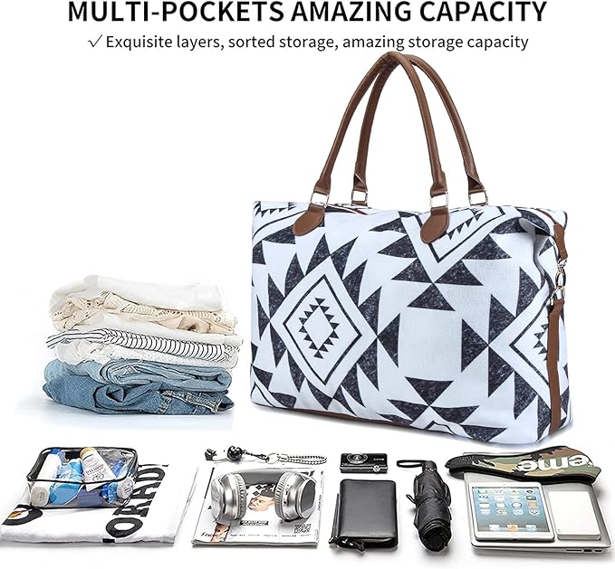Weekender Bag Duffle Bag For Women Large Travel Tote Bag Overnight Weekend Bags With Shoulder Strap Cow Leopard Atzec…