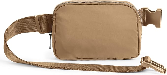 ODODOS Unisex Mini Belt Bag with Adjustable Strap Small Fanny Pack for Workout Running Traveling Hiking, Caramel