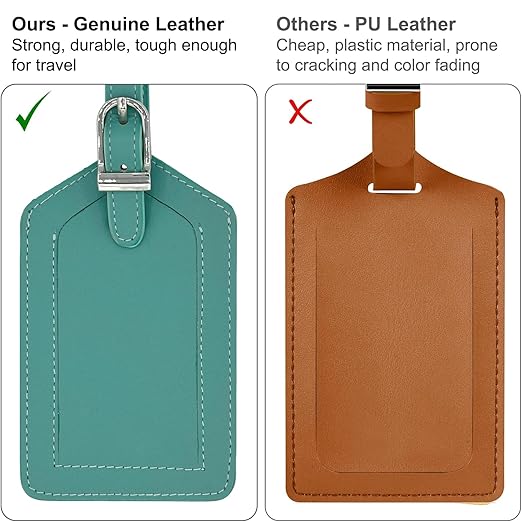 Turquoise Genuine Top Grain Leather Luggage Tag