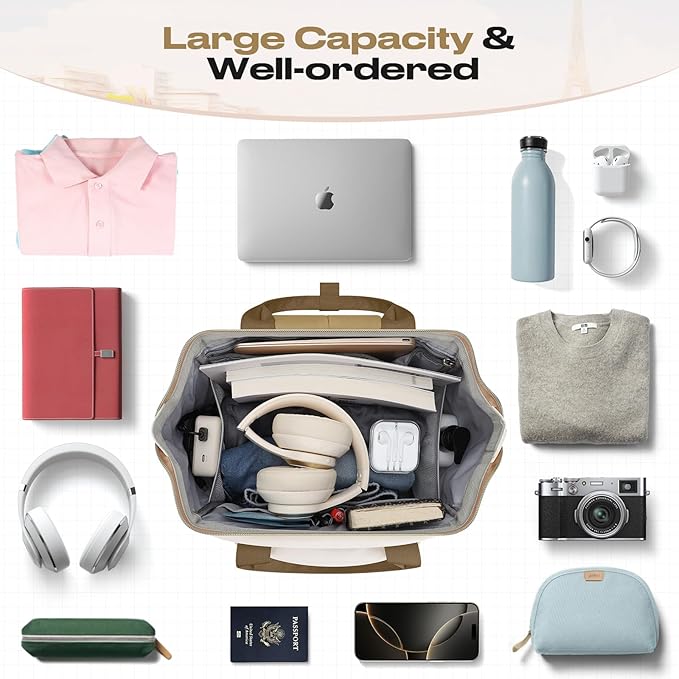 Maelstrom Travel Backpack for Women Men,Laptop Backpack Fits 15.6-17.3 Inch Laptop, Nurse/Work Bag with Insulated Lunch Box (Khaki-beige)