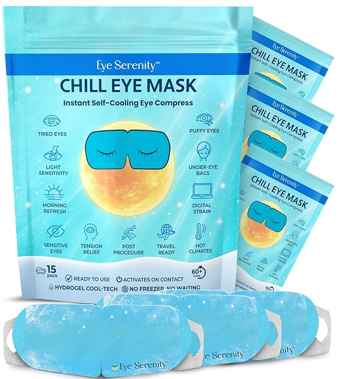CHILL Self Cooling Eye Mask for Puffy Under-Eyes, Dark Circles, Hyaluronic Acid Long-Lasting Disposable Cold Eye Compress, Easter Basket Stuffers, Spa Relaxation and Self-care Gifts for Women & Men