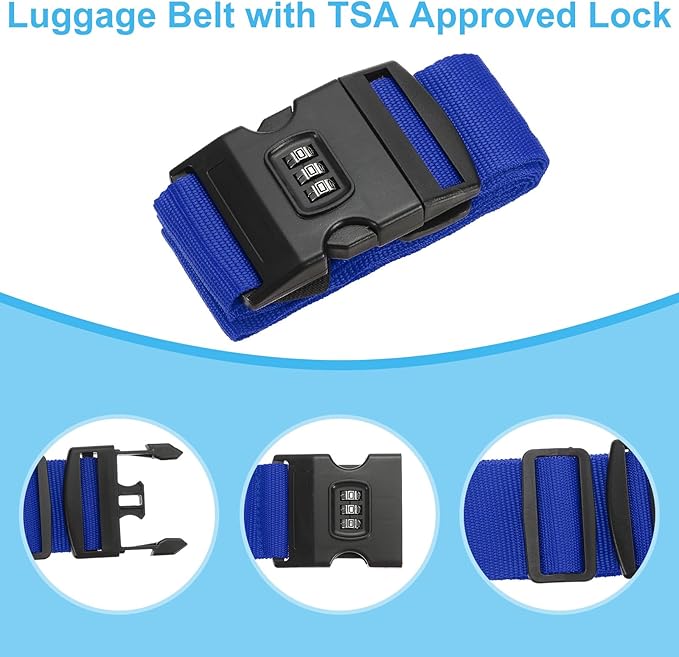 PATIKIL Luggage Straps, Suitcase Straps Adjustable Luggage Belts Strap with Combination Lock for Luggage Suitcases Travel, Dark Blue
