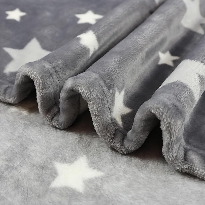 3-in-1 Kids Travel Pillow and Blanket Set - 40x60 Inches Soft Grey Star Design | Travel Blanket Airplane Compact with Bag | Ideal for Travel, Camping, Car Rides & Home Decor