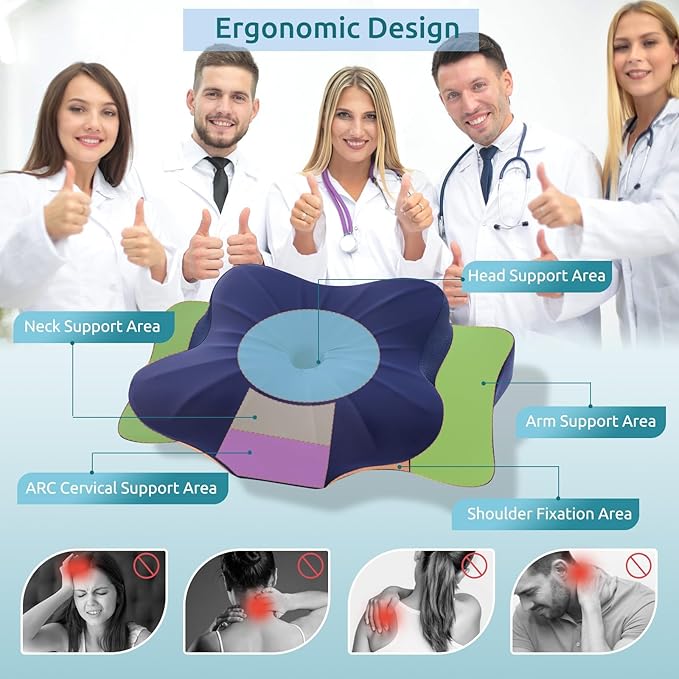 DONAMA Cervical Pillow for Neck and Shoulder Pain Relief, Cooling Contour Memory Foam Pillow, Dual-Height Ergonomic Neck Support Pillow for Side Back Stomach Sleepers with Removable Pillowcase