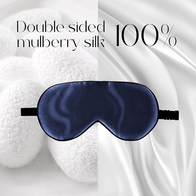 ZIMASILK 100% Mulberry Silk Sleep Mask with Adjustable Strap, Super-Smooth Soft Natural Silk Eye Mask for Sleep, Multiple Color Options(Navy Blue)