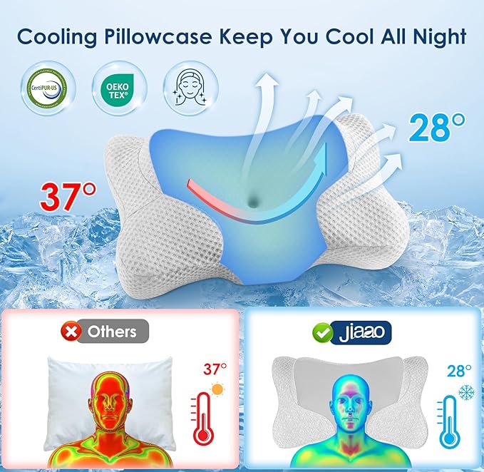 Cervical Neck Pillow Side Sleeper Pillow Ergonomic Memory Foam Contour Pillow for Pillow for Neck Pain Relief, Cooling Breathable Certified Cervical Pillow for Back and Stomach Sleeping(Gray)