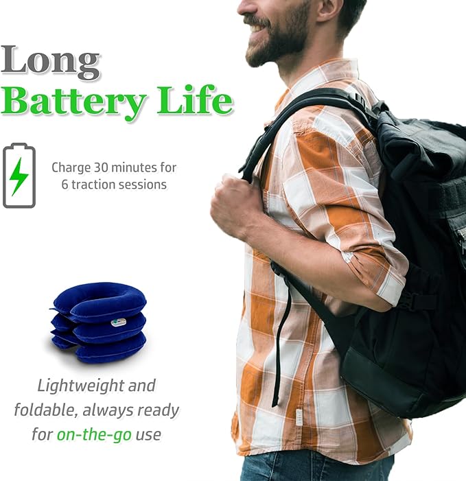 Electric Pump Cervical Neck Traction Device for Neck Pain Relief, One-Click-to-Inflate Neck Stretcher Support Brace for Home Use Neck Decompression (Built-in Battery & Motor Powered)