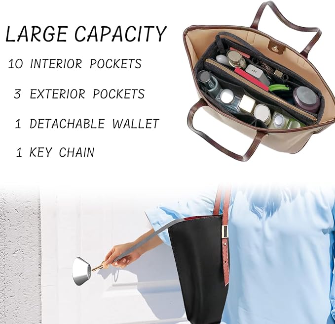 DailyPlus Purse Organizer Insert with Zipper Felt Bag Organizer Handbag Organizer Insert Bag in Grey Large