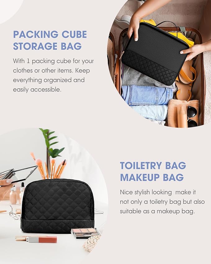 Weekender Travel Duffle Bag for Women: Overnight Bags with Shoe Compartment Carry on duffel Bag for Airplanes with 2 PCS Toiletry Bags Weekend Yoga Gym Hospital Bag with Wet Pocket Black