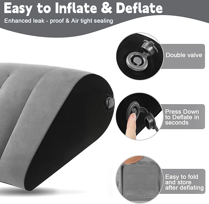 Prosixtoy Portable Wedge Pillow Inflatable Cushion - Body Positioners Lightweight Wedge Pillow for Sleeping, Leg Elevation, Use in Bed, Travel, Camping, Fast Inflating Deflation (Grey)