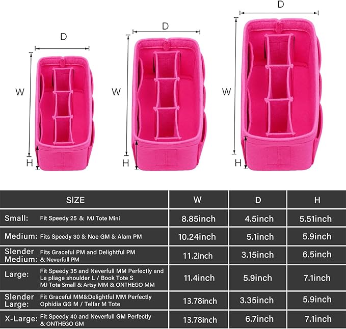 ZTUJO Purse Organizer Insert, Felt Bag Organizer For Handbag Purse Organizer,13 Colors, 6 Size (Slender Medium, Rose)