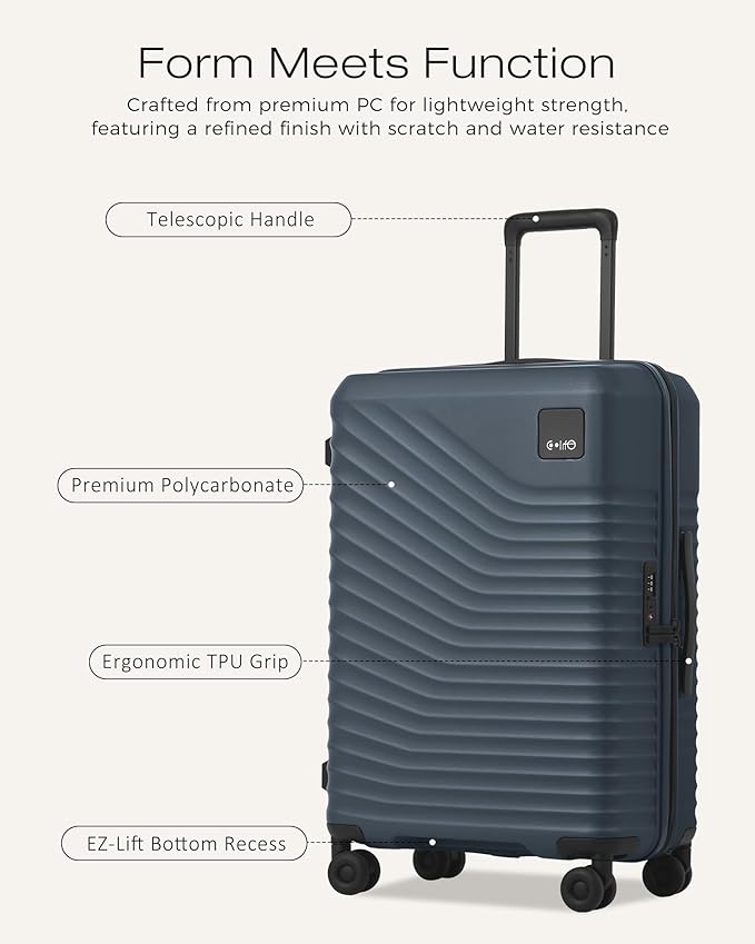 Coolife Luggage Suitcases Hardside Lightweight: Durable PC Expandable Travel 3 Piece Set with Dual Spinner Wheels & TSA Lock, 20/24/28 (20" Expandable) (Navy, 3-Piece Set (20/24/28))