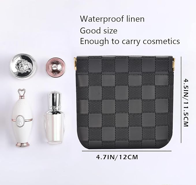 Leather Pocket Cosmetic Bag for Purse,Coin Purse Lipstick Cosmetic Accessories Organizer, Travel Kit Storage Pouch,Waterproof Portable No Zipper Self-closing (Black+White/Small)