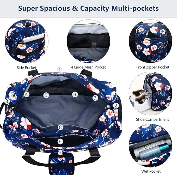 Gym Bag for Women, Small Sport Duffel Bag for Yoga Swim Dance, Gyms and Weekend Getaway,Gymbag Waterproof Dufflebag with Shoe and Wet Clothes Compartments,Carryon Overnight