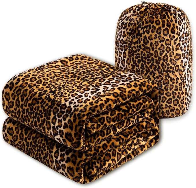 Bnuitland Leopard Print Flannel Blanket, Large Size 108x90 Inches with Storage Pouch for Bed Couch Travel, 300 GSM Double Sided Cheetah Print Super Soft Fuzzy Fluffy Fleece Blanket for Adults