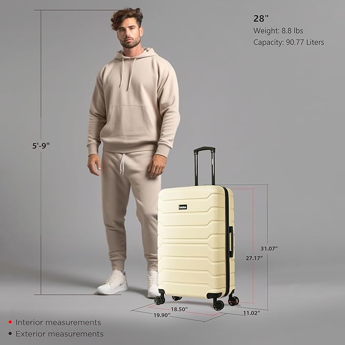 InUSA TREND Luggage with Spinner Wheels | Durable Lightweight Hardside Suitcase, Travel bag with Handle and Trolley, 28-Inch Large Checked luggage | Sand
