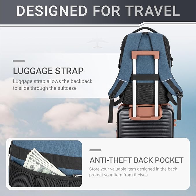 40L Expandable Laptop Backpack, Anti-thief Travel Backpack, Airline Approved Business Waterproof Carry on Luggage, Fits 15.6" Laptop for Men Women