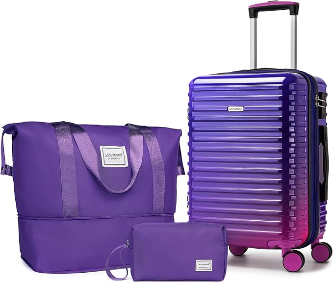 LARVENDER Carry on Luggage 22x14x9 Airline Approved, Expandable 20 Inch Hardside Suitcase with Wheels TSA Lock, PC+ABS Lightweight Carry on Suitcases for Women, Midnight Berry (20/DB/TB)