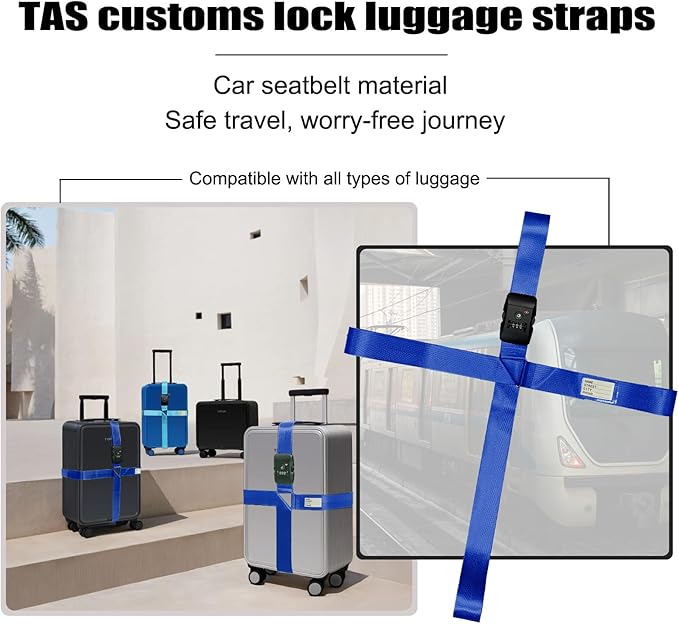 Luggage Straps TAS,Travel Strap with Name tag,Easy to Identify,Luggage Straps TSA Approved with Lock,Combination Luggage Lock with Adjustable Length,Compatible with 20-34 inch Luggage(Dark Blue1Pack)